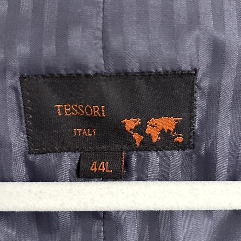 Tessori Suit 44L 43x36 Silver Herringbone 3 Piece Handmade Custom Italy Tall